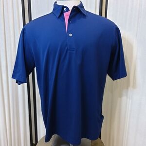 Donald Ross Golf Shirt, Blue/Pink, Men's M